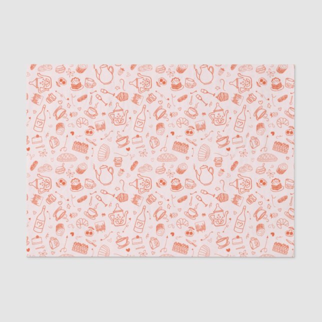 Whimsical Style Tea Party Doodle  Tissue Paper (Front)