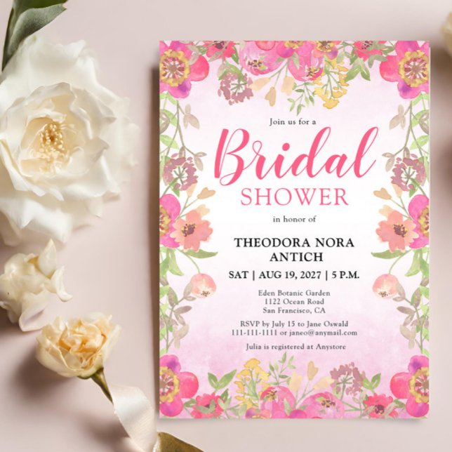 Whimsical Stylish Pink Floral Bridal Shower Invitation (Creator Uploaded)