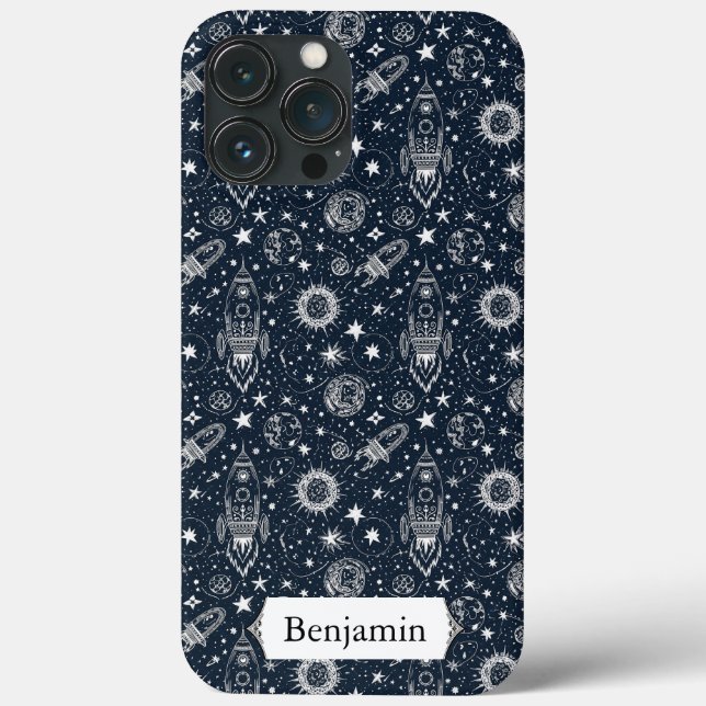 Whimsical Stylish Stars Rocket Spaceship Custom Case-Mate iPhone Case (Back)