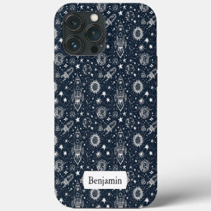 Whimsical Stylish Stars Rocket Spaceship Custom iPhone 13 Pro Max Case