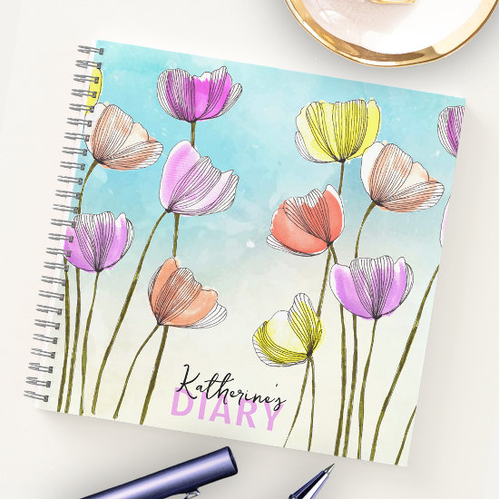 Whimsical Stylized Watercolor and Ink Tulips Diary
