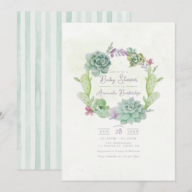 Whimsical Succulent Wreath Baby Shower Invitation (Front/Back)