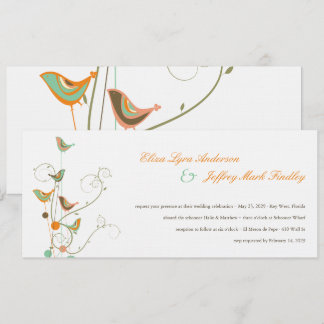 Whimsical Summer Birds And Swirls Wedding Invite