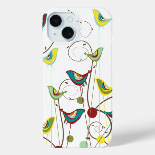 Whimsical Summer Birds Swirls Branches Modern Chic iPhone 15 Case