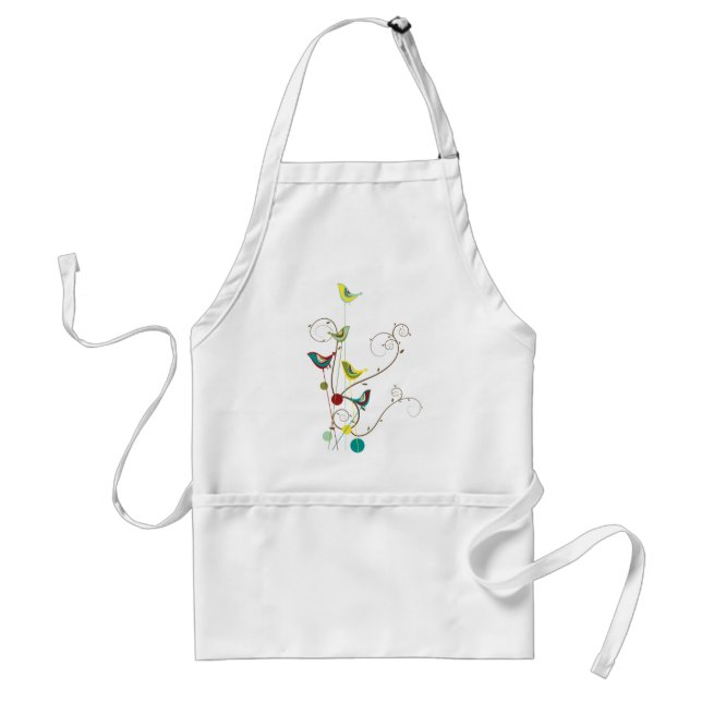 Whimsical Summer Birds Swirls Modern Nature Vines Adult Apron (Front)