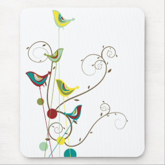 Whimsical Summer Birds Swirls Modern Nature Vines Mouse Pad