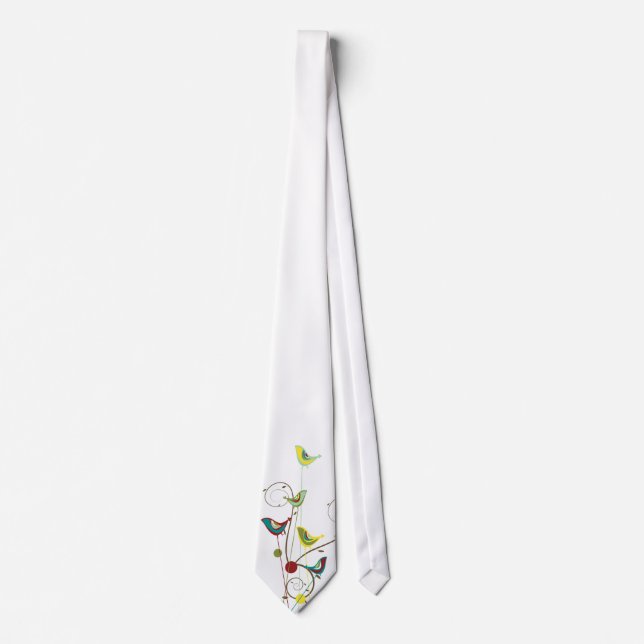 Whimsical Summer Birds Swirls Modern Nature Vines Neck Tie (Front)