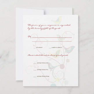 Whimsical Summer Birds & Swirls Wedding RSVP Card