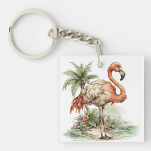WHIMSICAL SUMMER FLAMINGO AND DOLPHIN KEYCHAIN