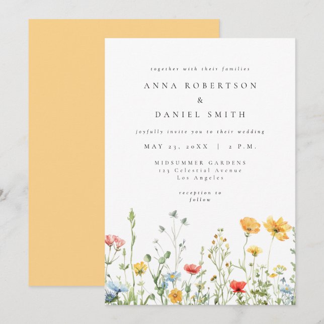 Whimsical Summer Floral Wedding Invitation (Front/Back)