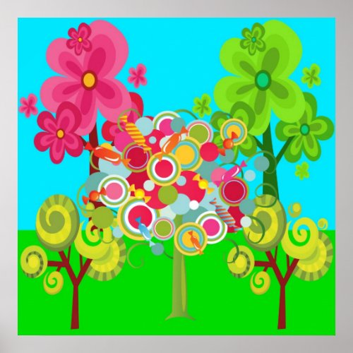 Whimsical Summer Lollipop Tree Colorful Forest Poster