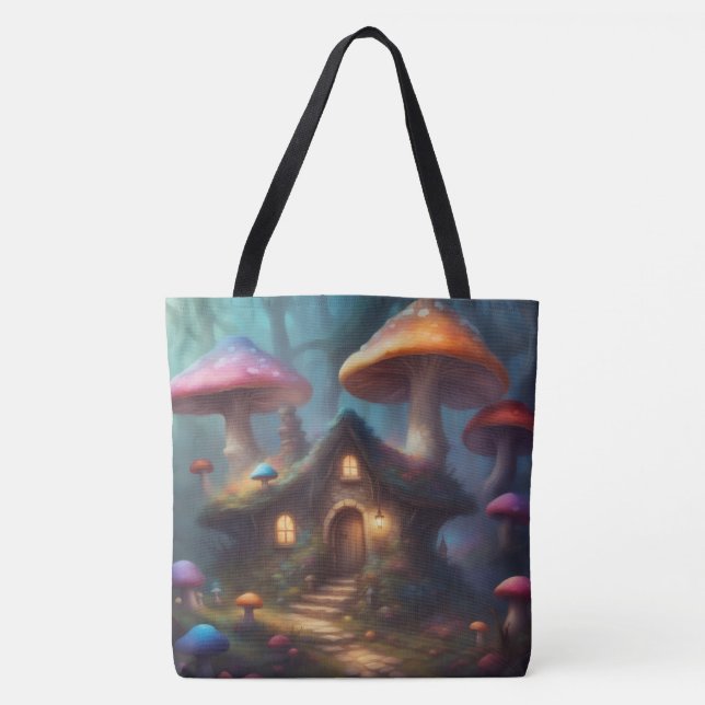 Whimsical Summer Mushroom Homes Tote Bag (Front)