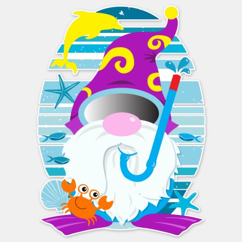 Whimsical Summer Snorkel Gnome Sticker