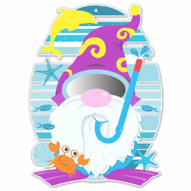 Whimsical Summer Snorkel Gnome Sticker (Front)