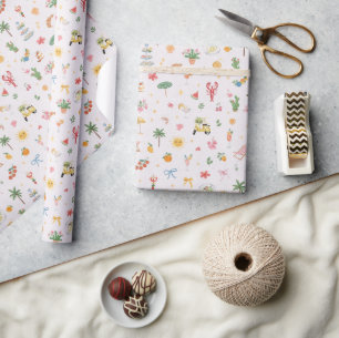 Whimsical Summer Watercolor Pattern Wrapping Paper