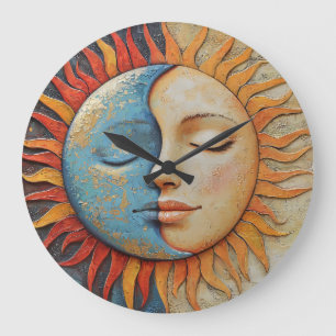 Whimsical Sun and Moon  Large Clock