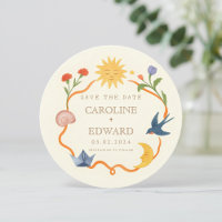 Whimsical Sun and Moon Round Save the Date 