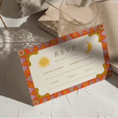 Whimsical Sun & Moon Funky Border Wedding RSVP 