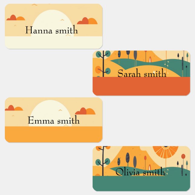 Whimsical sun set kids' labels (Group)