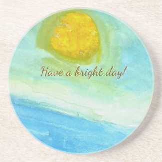 Whimsical Sun Watercolor "Have a Bright Day" Coaster