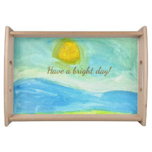 Whimsical Sun Watercolor "Have a Bright Day" Serving Tray
