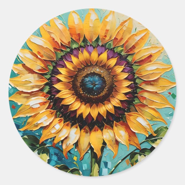 Whimsical Sunflower, Boho Sunflower, Sunflower,  Classic Round Sticker (Front)