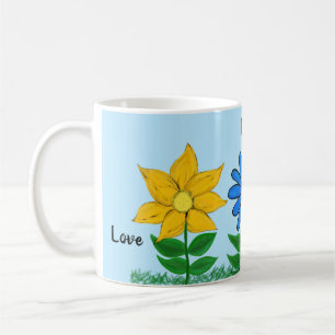 Whimsical Sunflower Daisy Tulip Love Coffee Mug