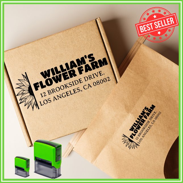 Whimsical Sunflower Farm Return Address Self-inking Stamp (Creator Uploaded)