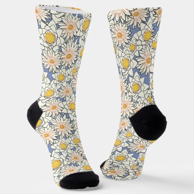 Whimsical Sunflower Floral Pattern Socks (Angled)