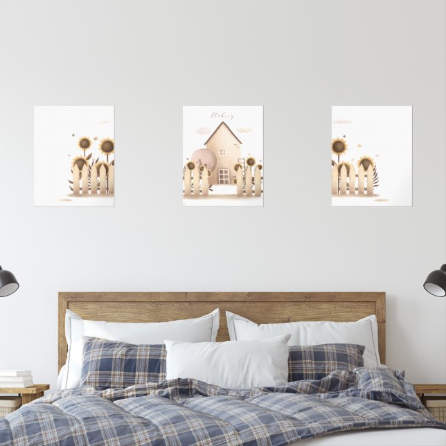 Whimsical Sunflower Garden Wall Art - 3 Pieces set (Bedroom)