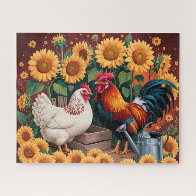 Whimsical Sunflower Rooster Jigsaw Puzzle (Horizontal)