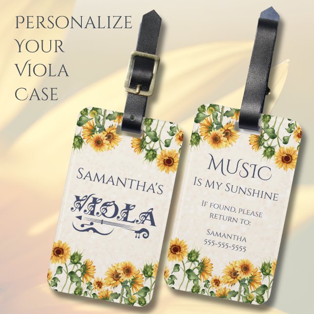 Whimsical Sunflower Viola Instrument Tag (Protect your instrument in style and make sure your case stands out in a crowd)