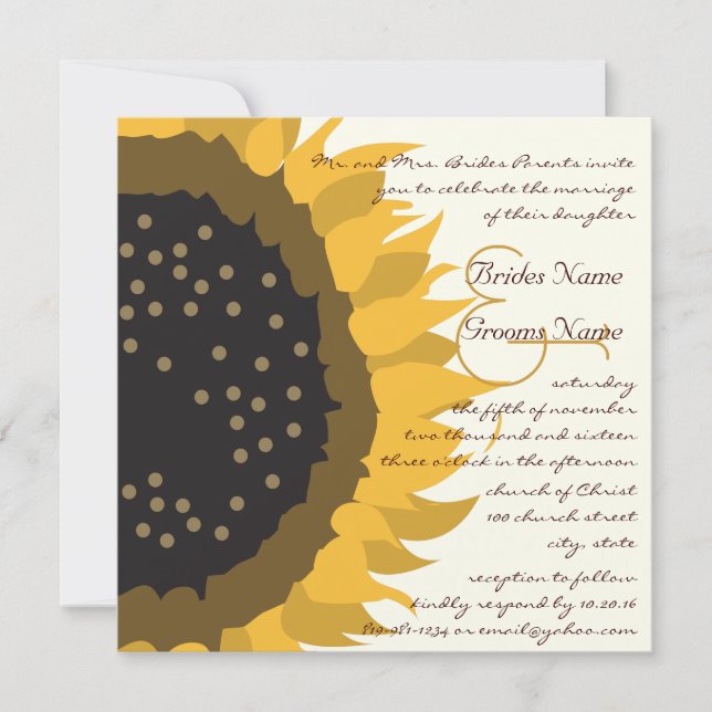 Whimsical Sunflower Wedding Invitation Ivory (Front)