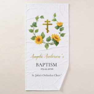 Whimsical Sunflower Wreath Orthodox Baptism Gift Bath Towel