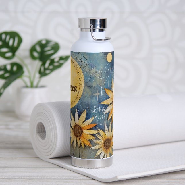 Whimsical Sunflowers and Sun Water Bottle (Yoga)