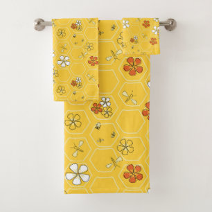 Whimsical Sunny Honeycomb & Wildflower Towel set