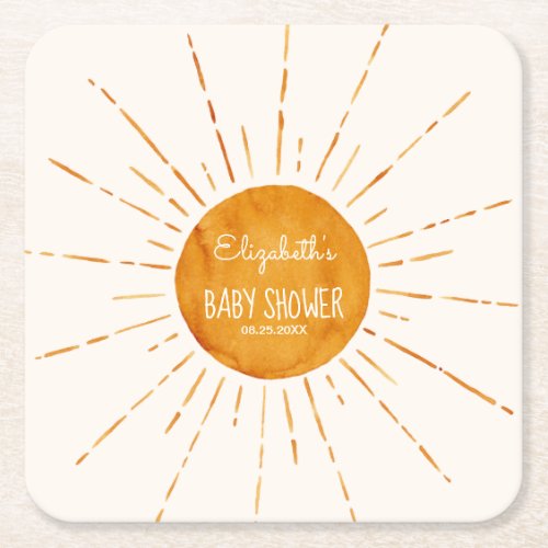 Whimsical Sunshine Baby Shower  Square Paper Coaster