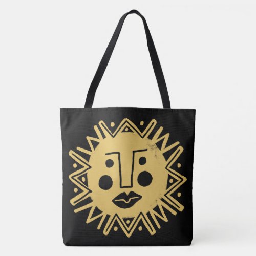 Whimsical Sunshine Black Gold Boho Pattern Tote Bag