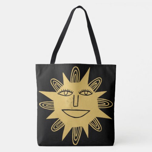 Whimsical Sunshine Black Gold Boho Pattern Tote Bag