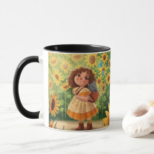 Whimsical Sunshine Girl with Cat – Kind Ones Coffe Mug