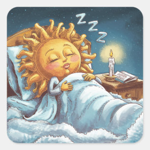 whimsical sunshine in bed square sticker