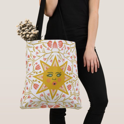 Whimsical Sunshine  Vines Boho Pattern Tote Bag