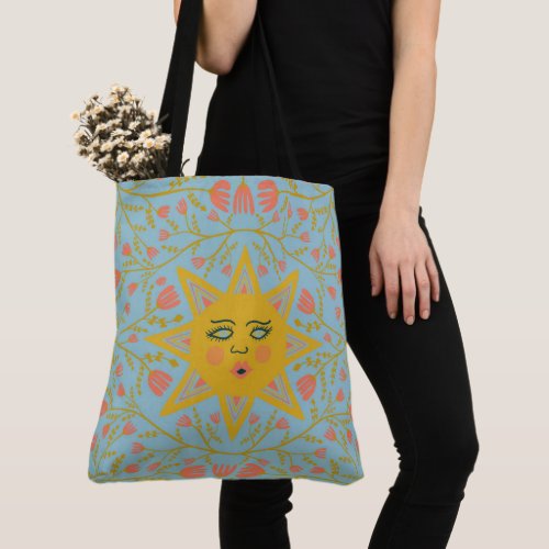 Whimsical Sunshine  Vines Boho Pattern Tote Bag