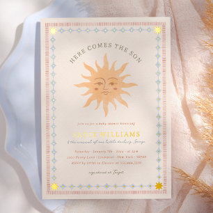 Whimsical Sunshine Vintage Sun Baby Shower Foil Invitation