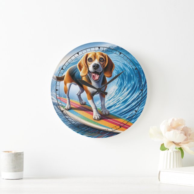 Whimsical Surfing Beagle  Clock (Home)
