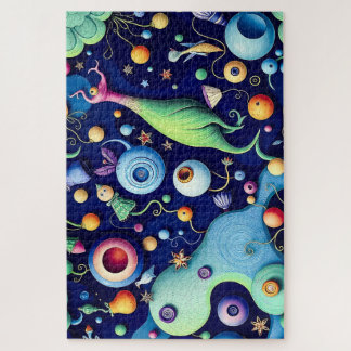 Whimsical Surreal Creatures - Colorful Fantasy Art Jigsaw Puzzle
