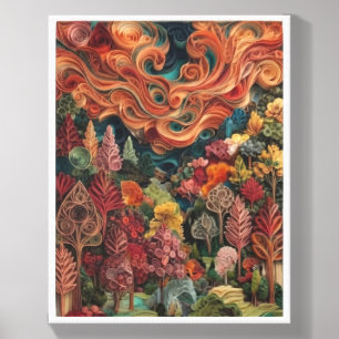 Whimsical Surreal Enchanted Forest Autumn Landscap Canvas Photo Tile