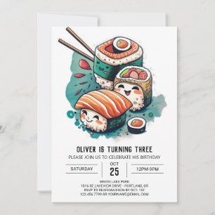 Whimsical Sushi Birthday Invitation