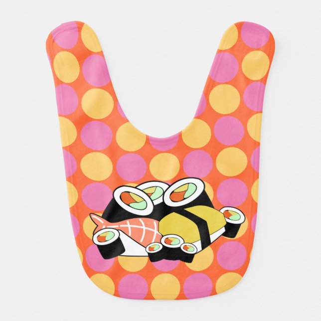 Whimsical Sushi Polka Dots Baby Bib (Front)