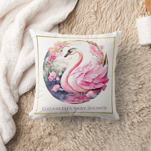 Whimsical Swan Baby Shower Throw Pillow